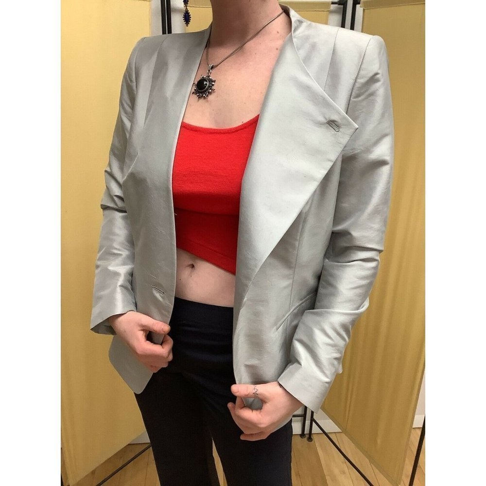 Lafayette 148 Y 12 100% Silk Silver Blazer